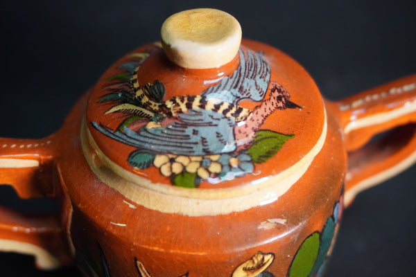 Mexican Tlaquepaque Sugar Bowl w Bird Lid 1930s M3022