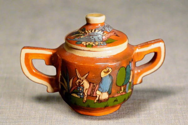 Mexican Tlaquepaque Sugar Bowl w Bird Lid 1930s M3022