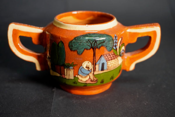 Mexican Tlaquepaque Sugar Bowl w Bird Lid 1930s M3022