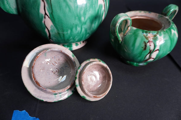 Oaxacan Dripware teapot & Sugar Bowl in Green c 1940 M3027