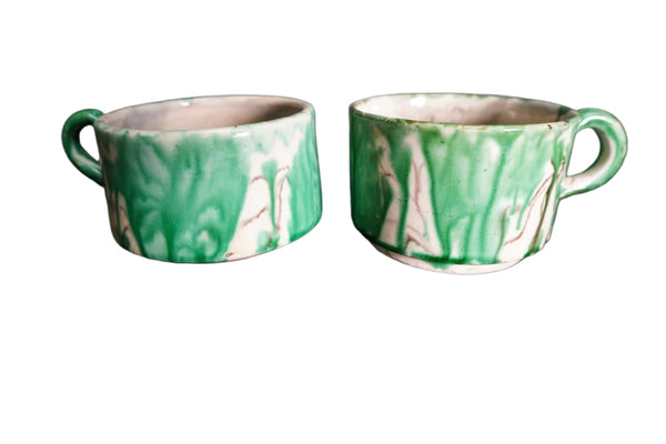 Oaxacan Dripware Pair of Mugs in Green M3028