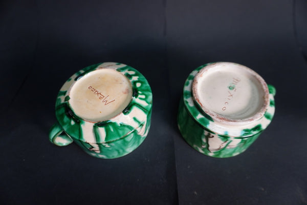 Oaxacan Dripware Pair of Mugs in Green M3028