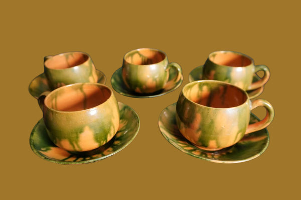 Oaxacan Dripware Set of 5 Cups & Saucers M3030