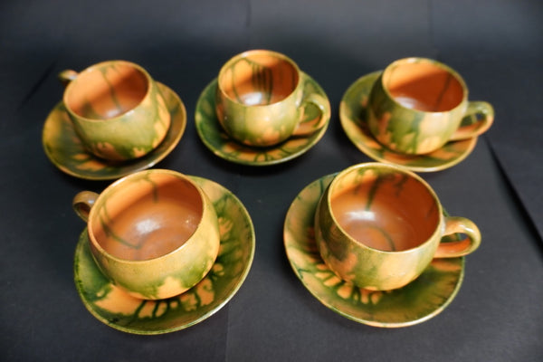 Oaxacan Dripware Set of 5 Cups & Saucers M3030