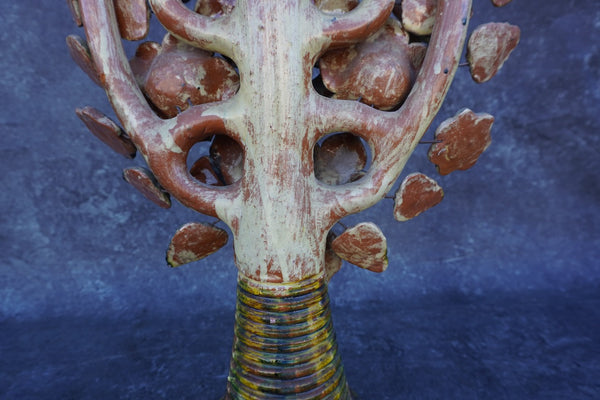 Mexican Tree of Life Pottery Candelabra c 1960s M3036