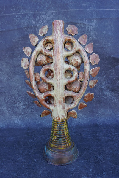 Mexican Tree of Life Pottery Candelabra c 1960s M3036