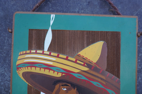 Smoking man in Sombrero, screen-print on Redwood Panel M3038