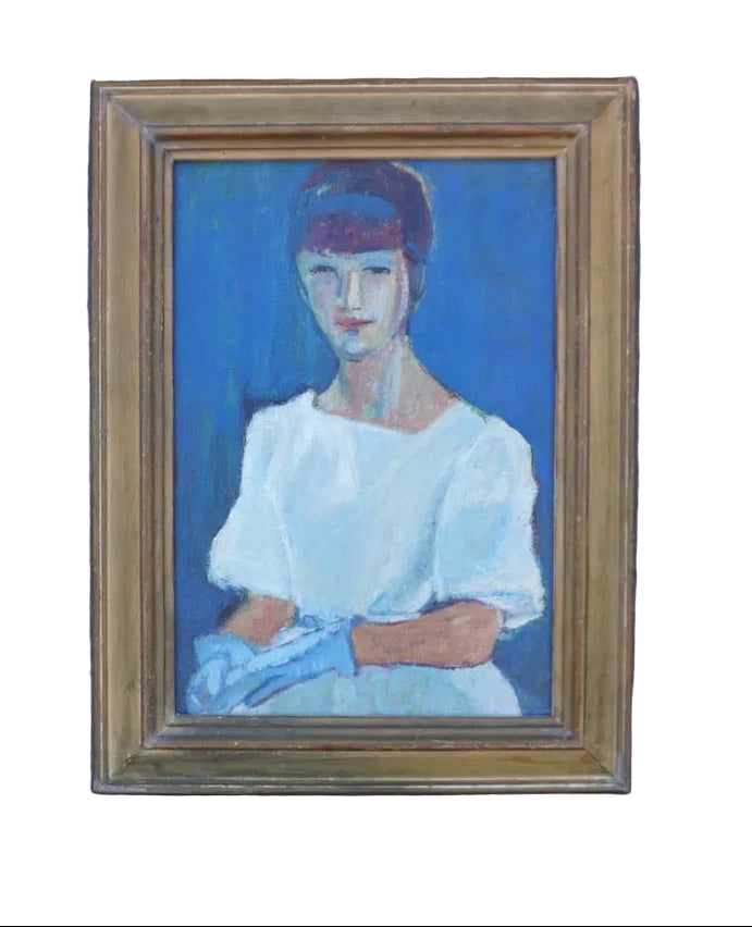 Maria Cofalka - Woman in White and Blue - Oil on Canvas P2852
