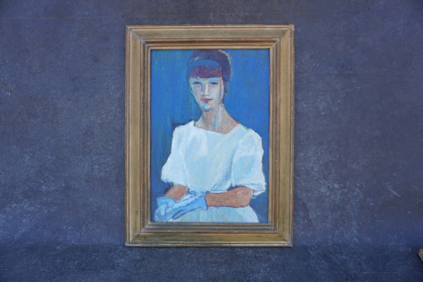 Maria Cofalka - Woman in White and Blue - Oil on Canvas P2852