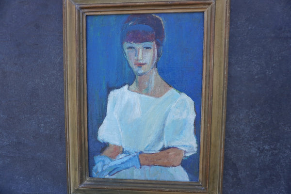 Maria Cofalka - Woman in White and Blue - Oil on Canvas P2852