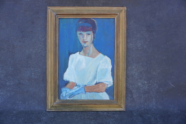 Maria Cofalka - Woman in White and Blue - Oil on Canvas P2852
