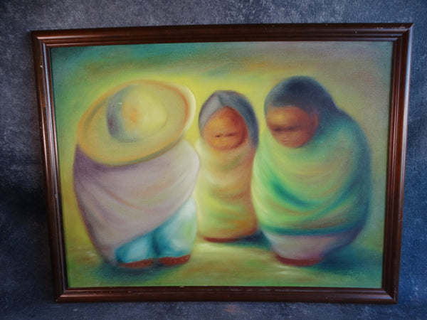 Mexican Modernist Children Oil on Canvas signed Plala or Plata P3124