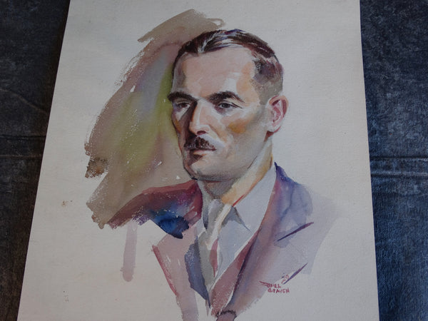 Will Graven - Portrait of a Man with a Mustache - Watercolor P3130