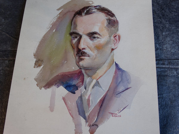 Will Graven - Portrait of a Man with a Mustache - Watercolor P3130