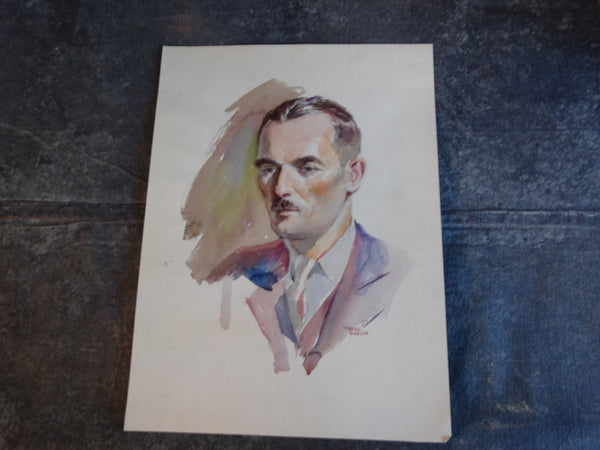 Will Graven - Portrait of a Man with a Mustache - Watercolor P3130