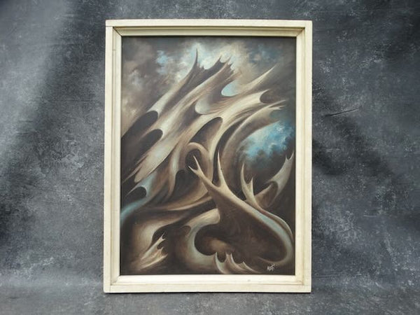 Biomorphic Surrealistic Oil on Board signed Monte 1950s P3134