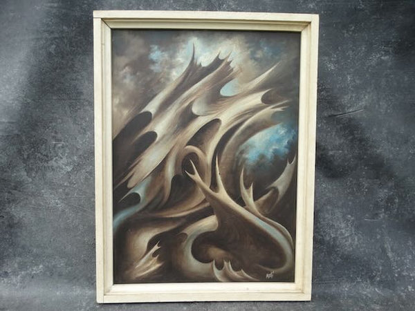 Biomorphic Surrealistic Oil on Board signed Monte 1950s P3134