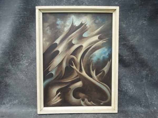 Biomorphic Surrealistic Oil on Board signed Monte 1950s P3134