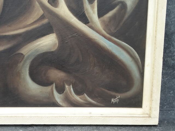 Biomorphic Surrealistic Oil on Board signed Monte 1950s P3134