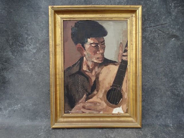 Spanish Guitar Player - Oil on Board c 1960s P3143