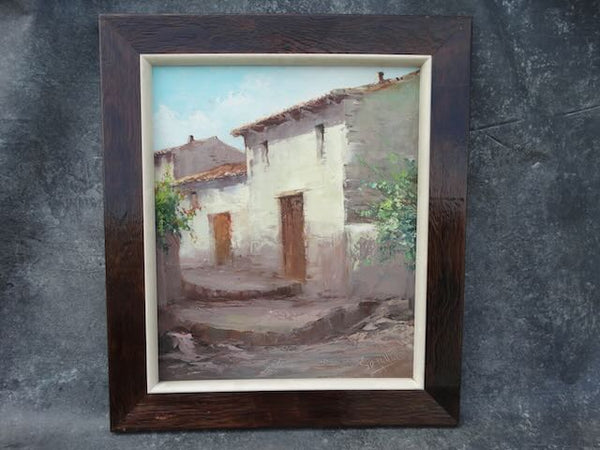 Mexican Village Scene in an Impressionist Style Oil on Canvas late 1950s P3144
