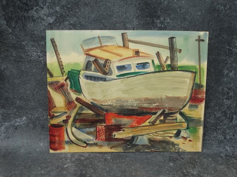 Ed Jacobsen - Regionalist Watercolor - Dry-Docked Boat P3150