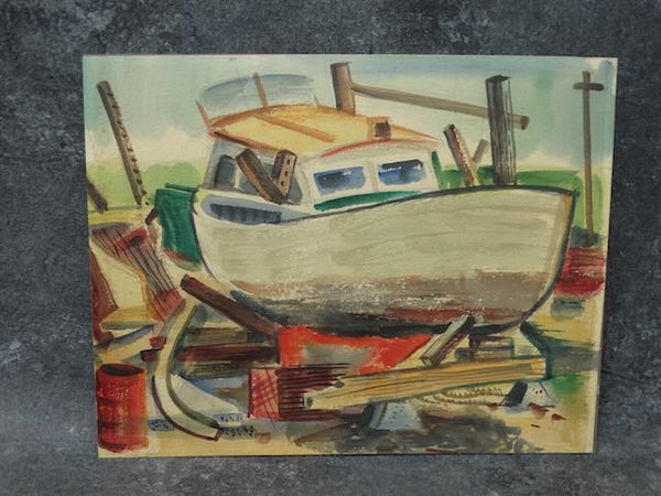 Ed Jacobsen - Regionalist Watercolor - Dry-Docked Boat P3150