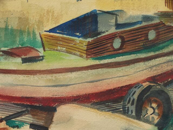 Ed Jacobsen - Regionalist Watercolor -Boat on Trailer P3151