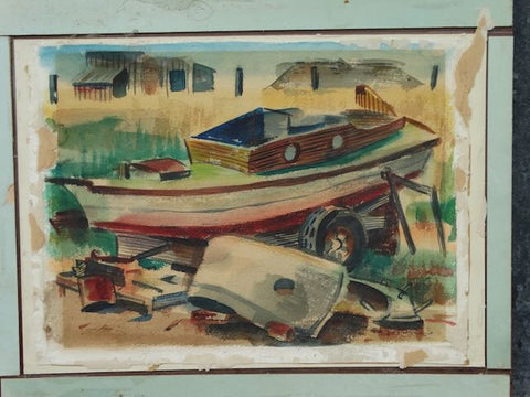Ed Jacobsen - Regionalist Watercolor -Boat on Trailer P3151