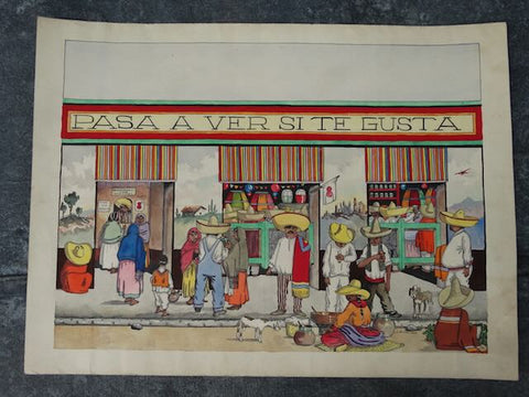Jorge B. Murillo - Watercolor and Ink -  Lively Street Scene - Pasa A Ver Si Tu Gusta - P3152