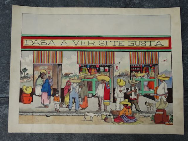 Jorge B. Murillo - Watercolor and Ink -  Lively Street Scene - Pasa A Ver Si Tu Gusta - P3152