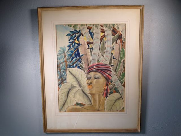 Ted Shore 1932 Mixed Media Tropical Still Life Portrait P3179