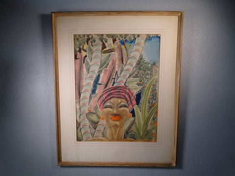 Ted Shore 1932 Mixed Media Tropical Still Life Portrait P3179b