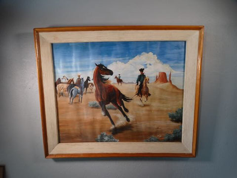 Cowboys on the Range Circa 1940's Oil on paper P3183