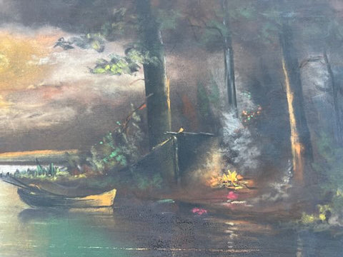 Arts & Crafts Pastel of an Indian Brave at a Campfire - 1910-1915 P3203