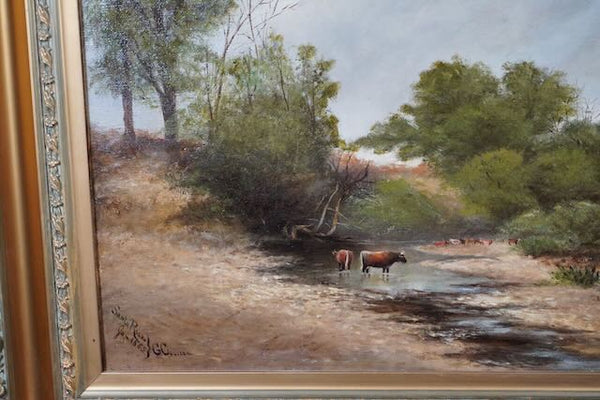 Gershon A Coursen (1823-1908) - Cows at the Stream - Oil on Canvas P3210
