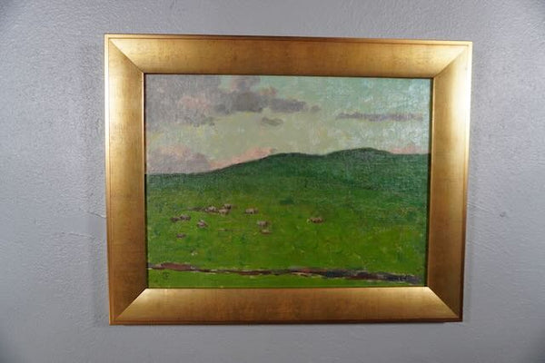 Frank Tolles Chamberlin (1873-1961) - Sheep Grazing on a Hillside Oil on Board P3213