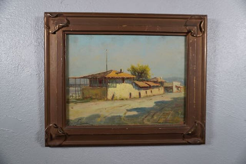 Manuel Valencia - Old Custom House, Carmel - c 1880 Oil on Board P3225