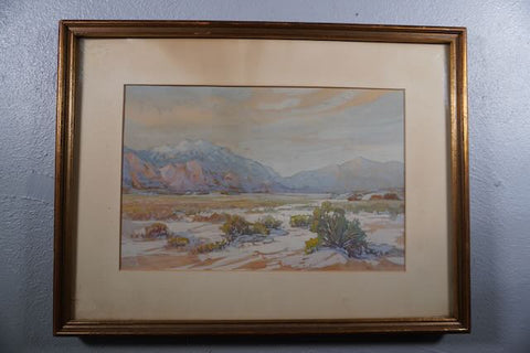 Snow on the Ground: Desert Landscape Oil on Board 1930s P3226