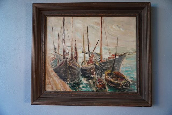 Rose Kuper - New York  Plein Air Oil on Canvas - Boats at their Mooring Dated 1930 P3235