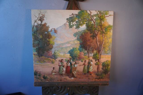 Abraham Jacob Richard - The Artist Being Watched While He Paints a Pastoral Scene - Mixed Media on Masonite 1952 P3242
