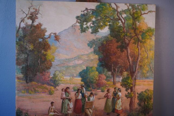 Abraham Jacob Richard - The Artist Being Watched While He Paints a Pastoral Scene - Mixed Media on Masonite 1952 P3242