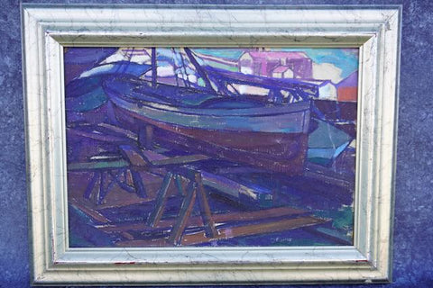 Walter Samuel Sutter -Boat Yard - Oil on Canvas 1920s P3246