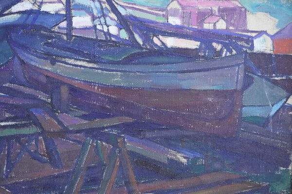 Walter Samuel Sutter -Boat Yard - Oil on Canvas 1920s P3246
