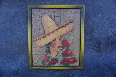 A Ruelle - Woman in a Sombrero Smoking - Painting on Board 1930s P3263