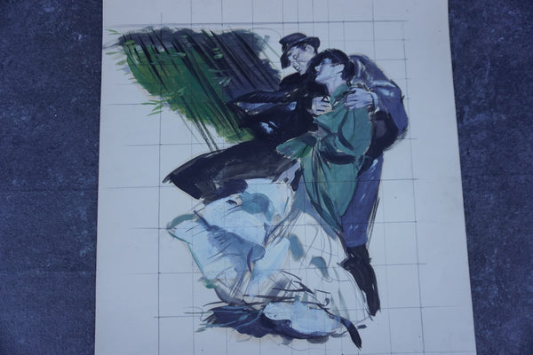 Pruett Carter (1891-1956) - Windswept Couple - Original Magazine Illustration Art - Oil on Bristol Board P3274