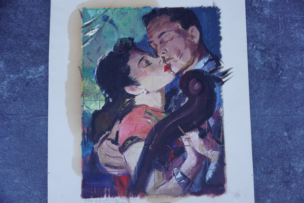 Pruett Carter (1891-1956)- Couple Kissing - Original Magazine Illustration Art - Oil on Bristol Board P3275