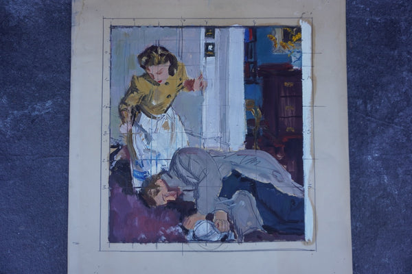 Pruett Carter (1891-1956) - Has He Passed Out? Or...? - Original Magazine Illustration Art - Oil on Bristol Paper P3279