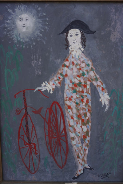 Paul Lucien Dessau (1909-1999) Bicycle Harlequin - Oil on Board P3286