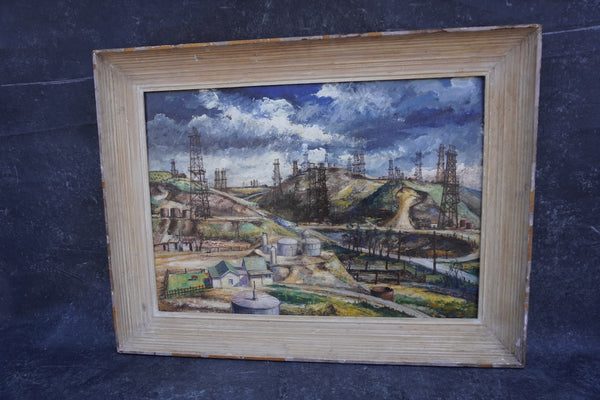 Janós Bernát (1910-1964) - Industrial California Landscape - Los Angeles Oil Wells 1950 Oil on Board P3290